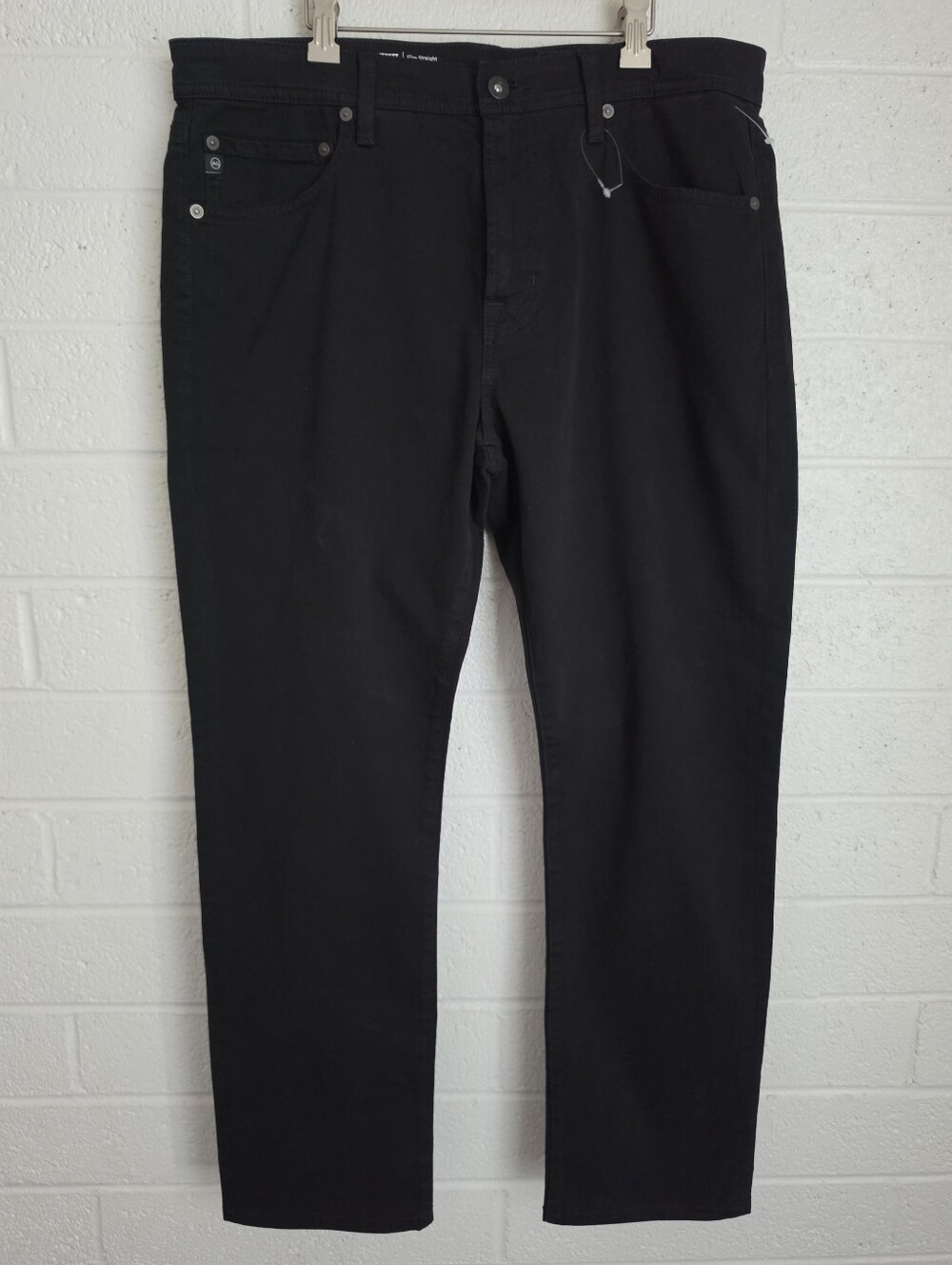 AG Adriano Goldschmied Everett Slim Straight Sueded Sateen Pants Black 34x32 NEW